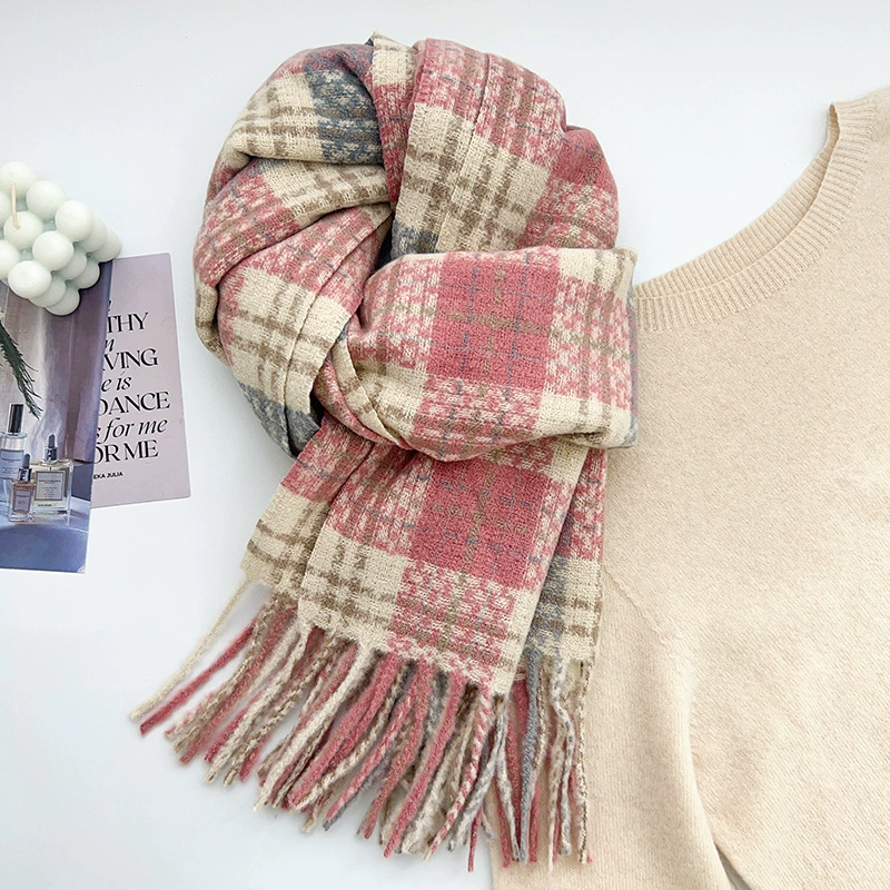 Korean Style Plaid Fringe Scarf view 6