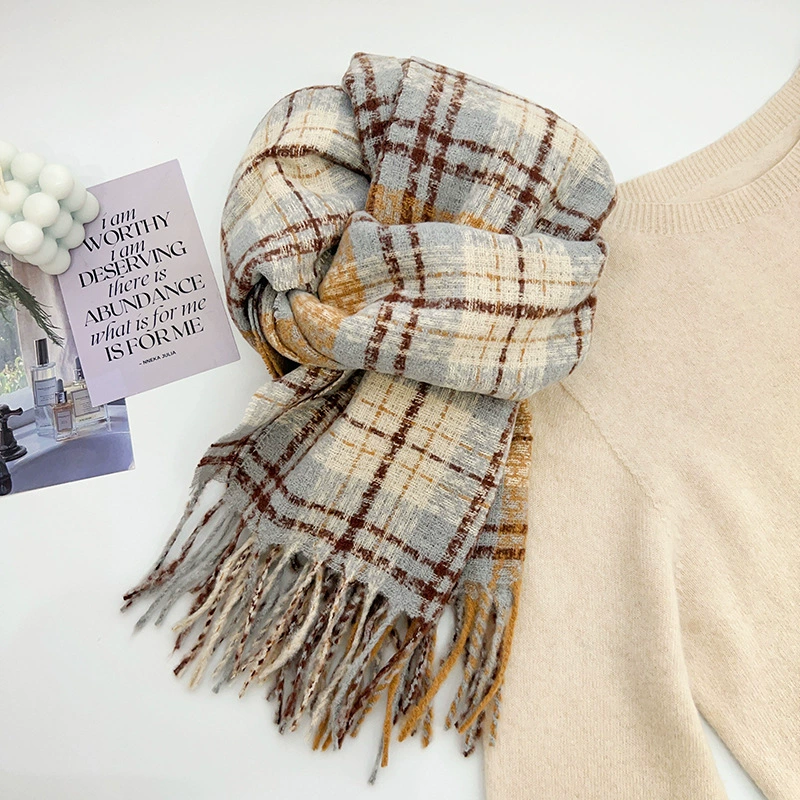 Korean Style Plaid Fringe Scarf view 7