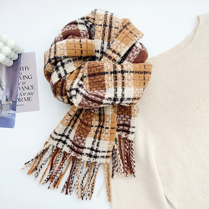 Korean Style Plaid Fringe Scarf view 8