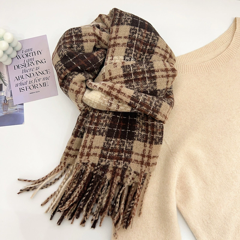 Korean Style Plaid Fringe Scarf view 10