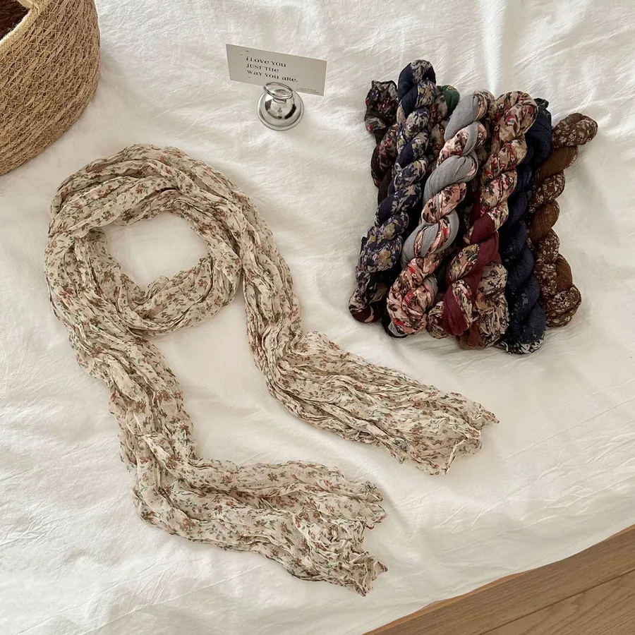 Cotton Linen Print Scarf
