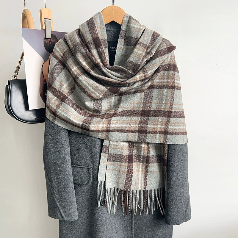 Black White Plaid Winter Scarf view 2