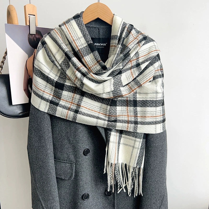 Black White Plaid Winter Scarf view 3