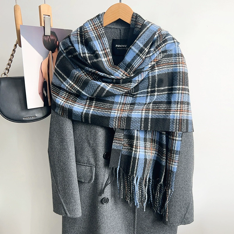 Black White Plaid Winter Scarf view 4