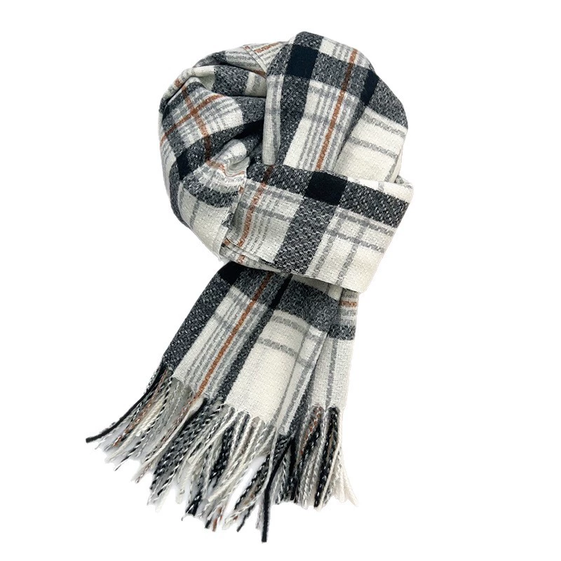 Black White Plaid Winter Scarf view 5