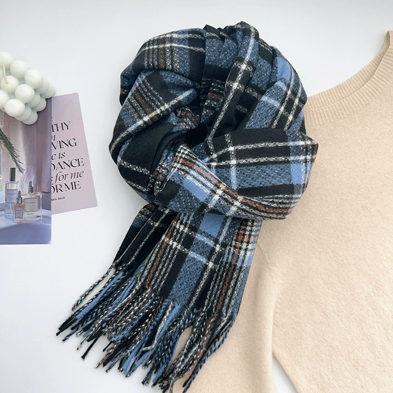 Black White Plaid Winter Scarf view 6