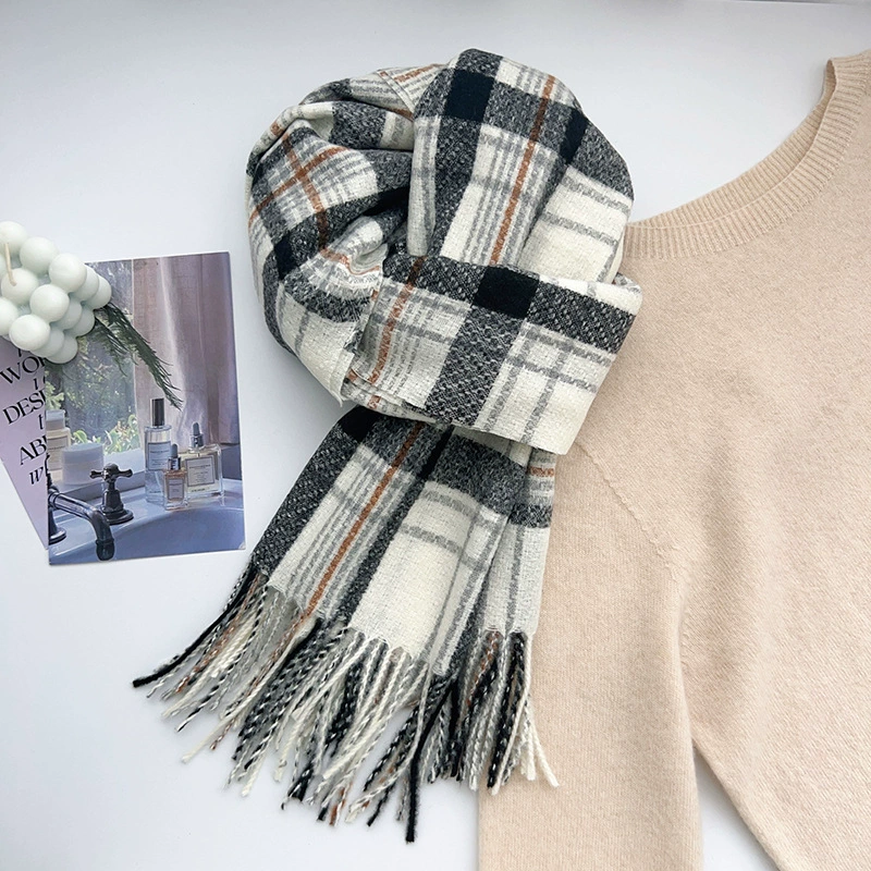 Black White Plaid Winter Scarf view 7