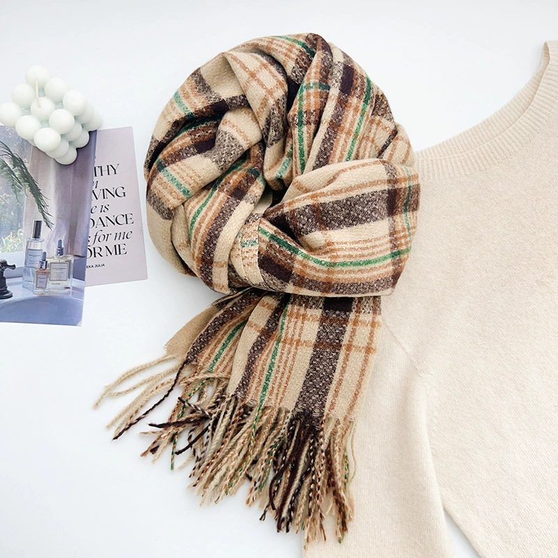 Black White Plaid Winter Scarf view 8