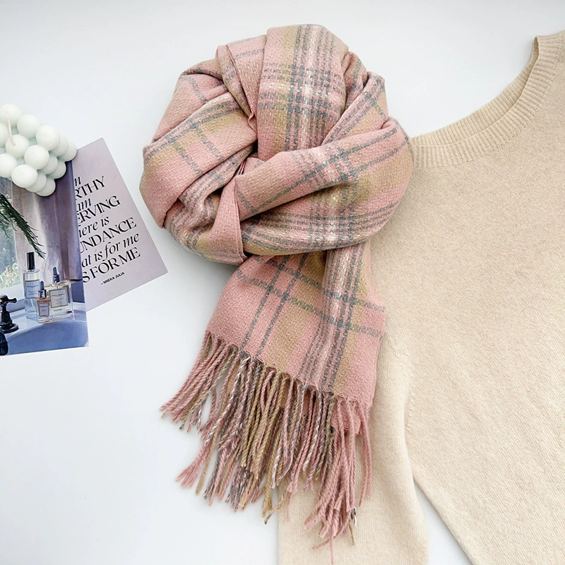 Black White Plaid Winter Scarf view 9