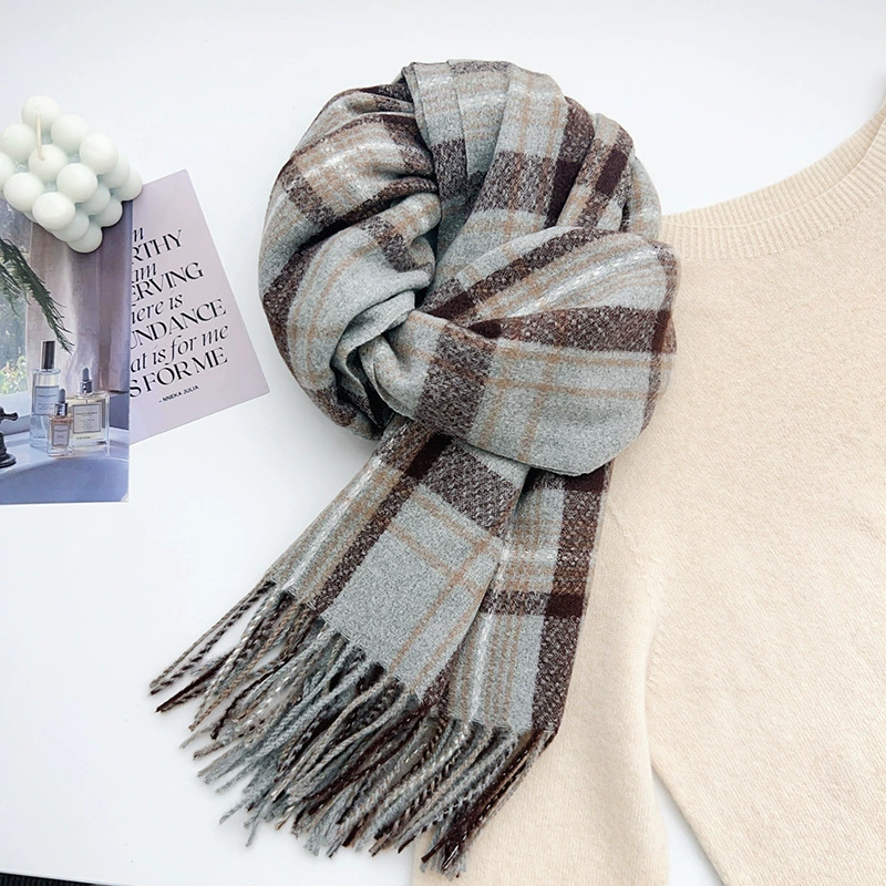 Black White Plaid Winter Scarf view 10