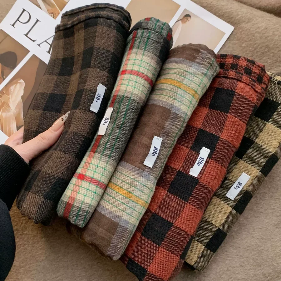Cotton Linen Check Scarf