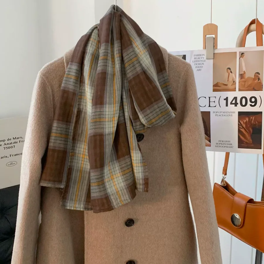 Cotton Linen Check Scarf view 2