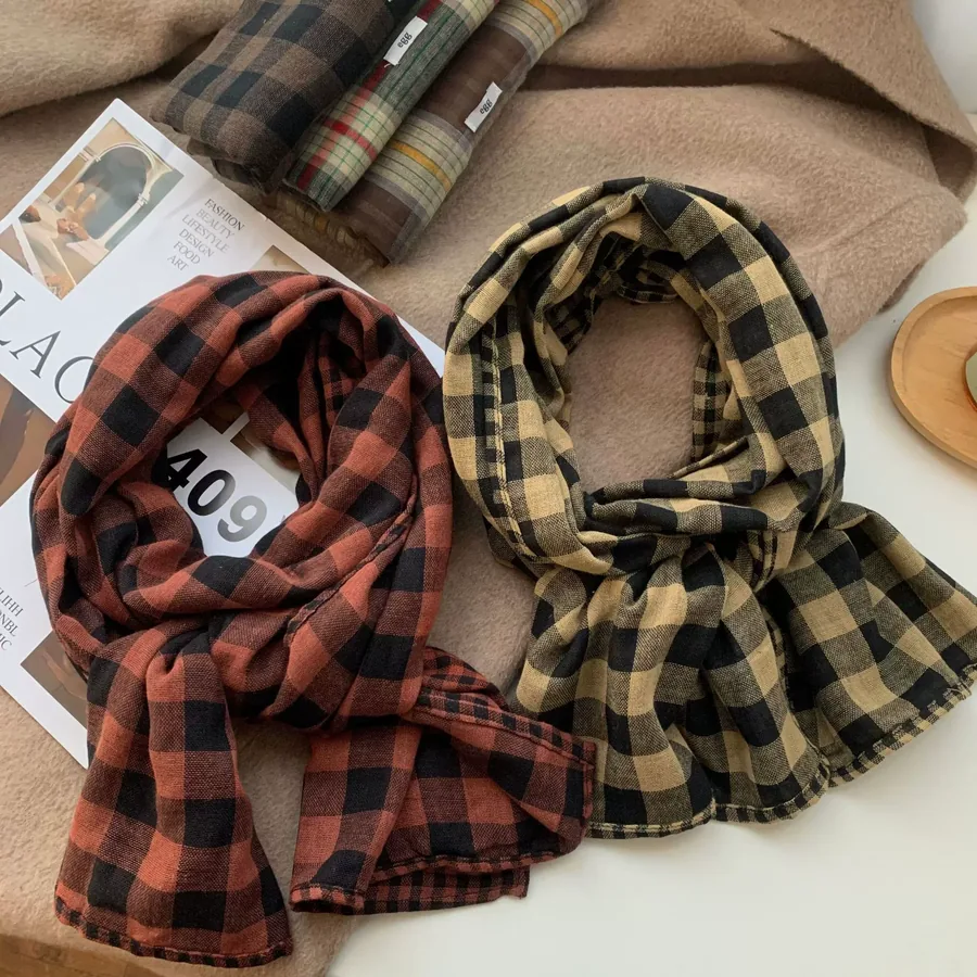 Cotton Linen Check Scarf view 3