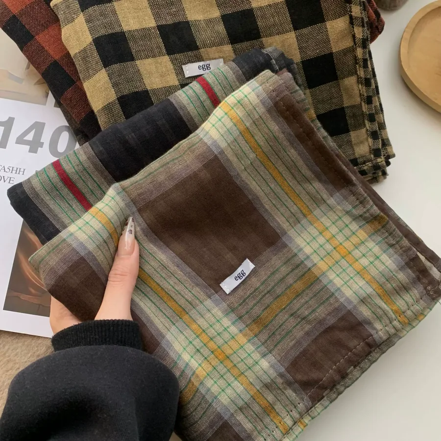 Cotton Linen Check Scarf view 4