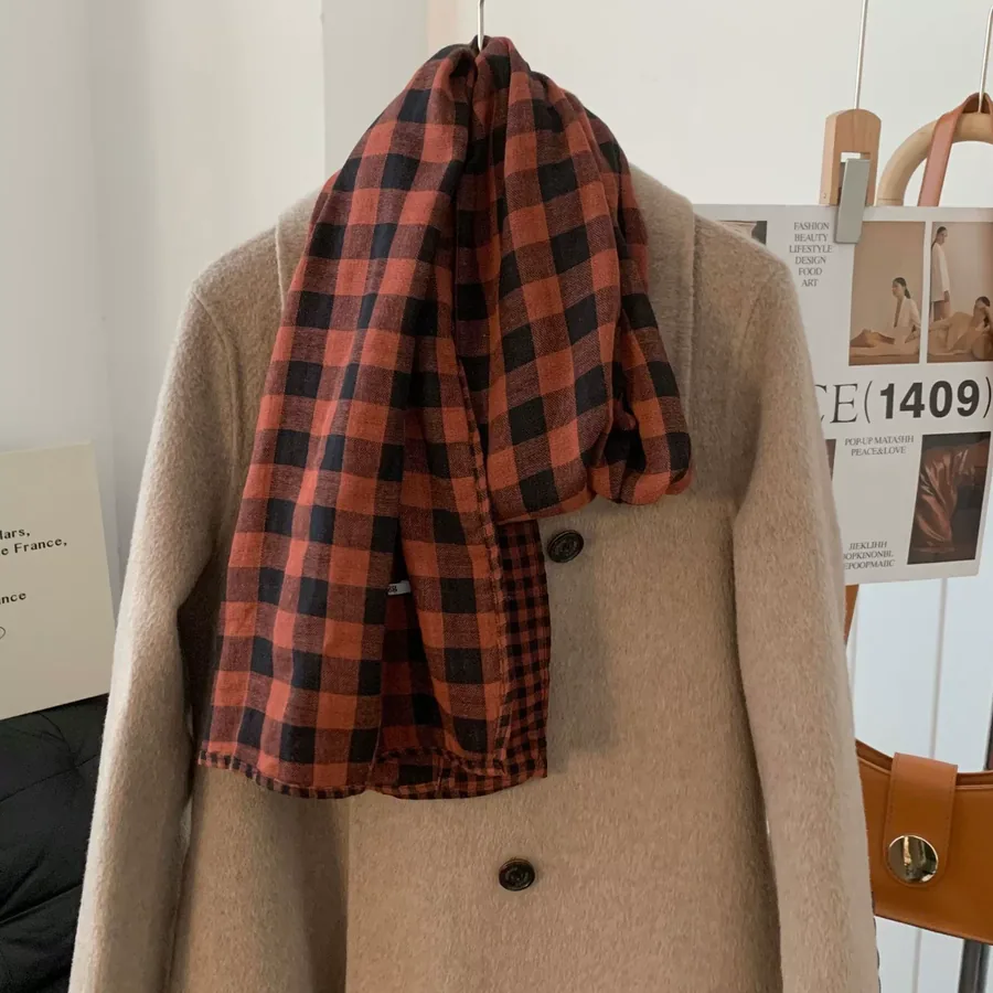 Cotton Linen Check Scarf view 6