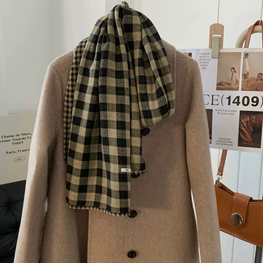 Cotton Linen Check Scarf view 8