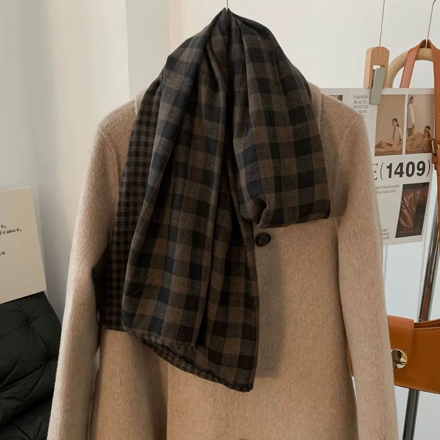 Cotton Linen Check Scarf view 9