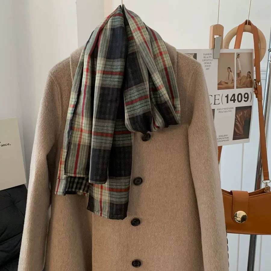 Cotton Linen Check Scarf view 10