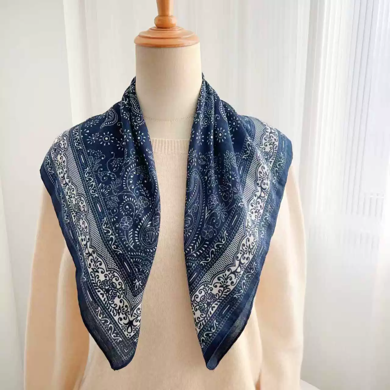 Navy Paisley Small Square Scarf