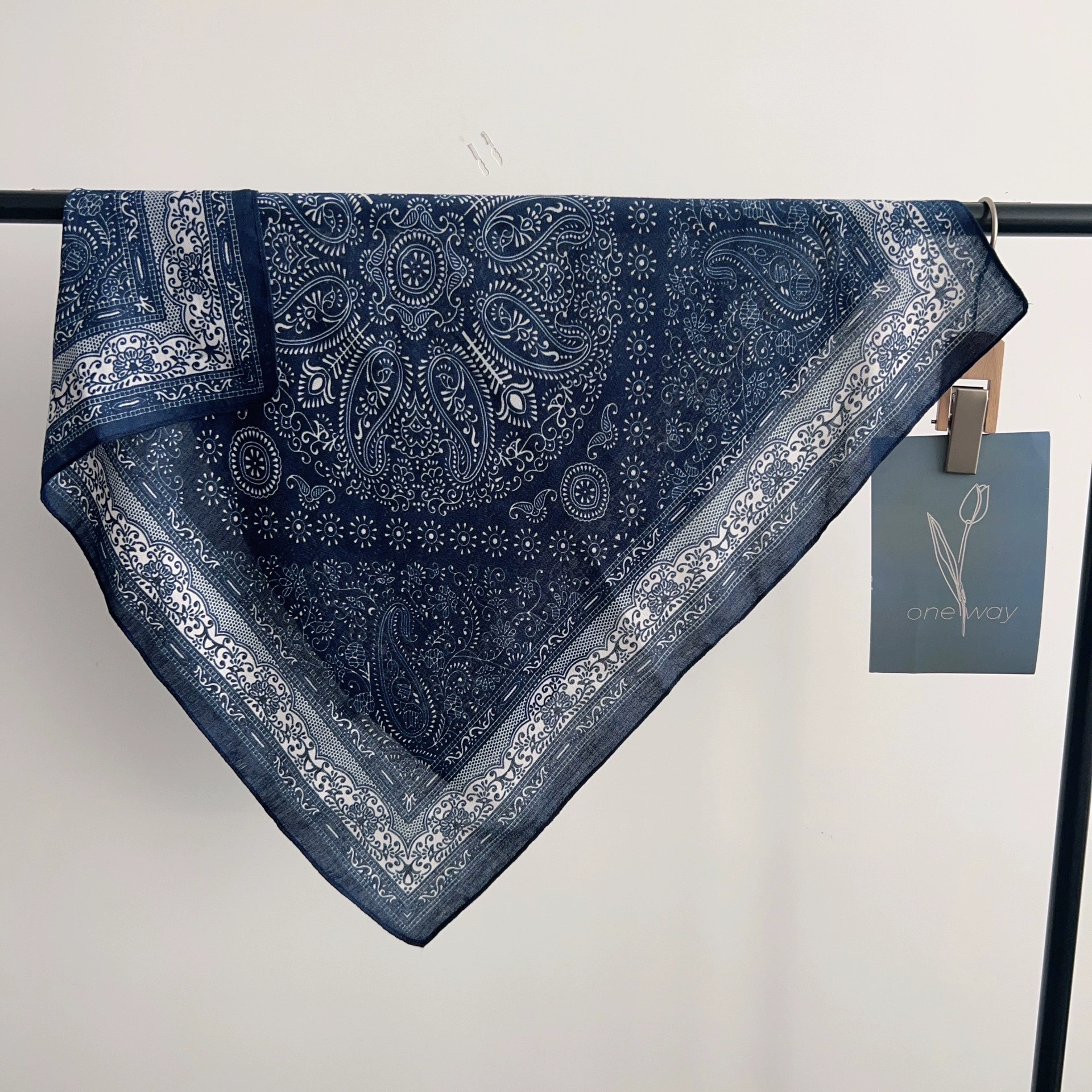 Navy Paisley Small Square Scarf view 2