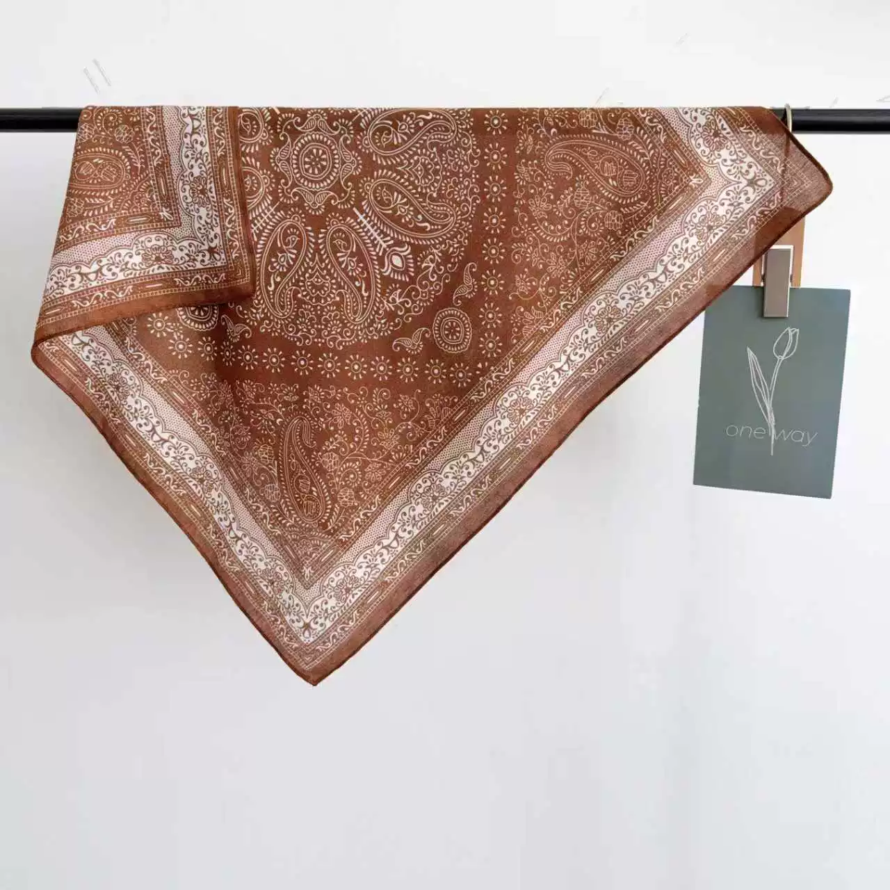 Navy Paisley Small Square Scarf view 3