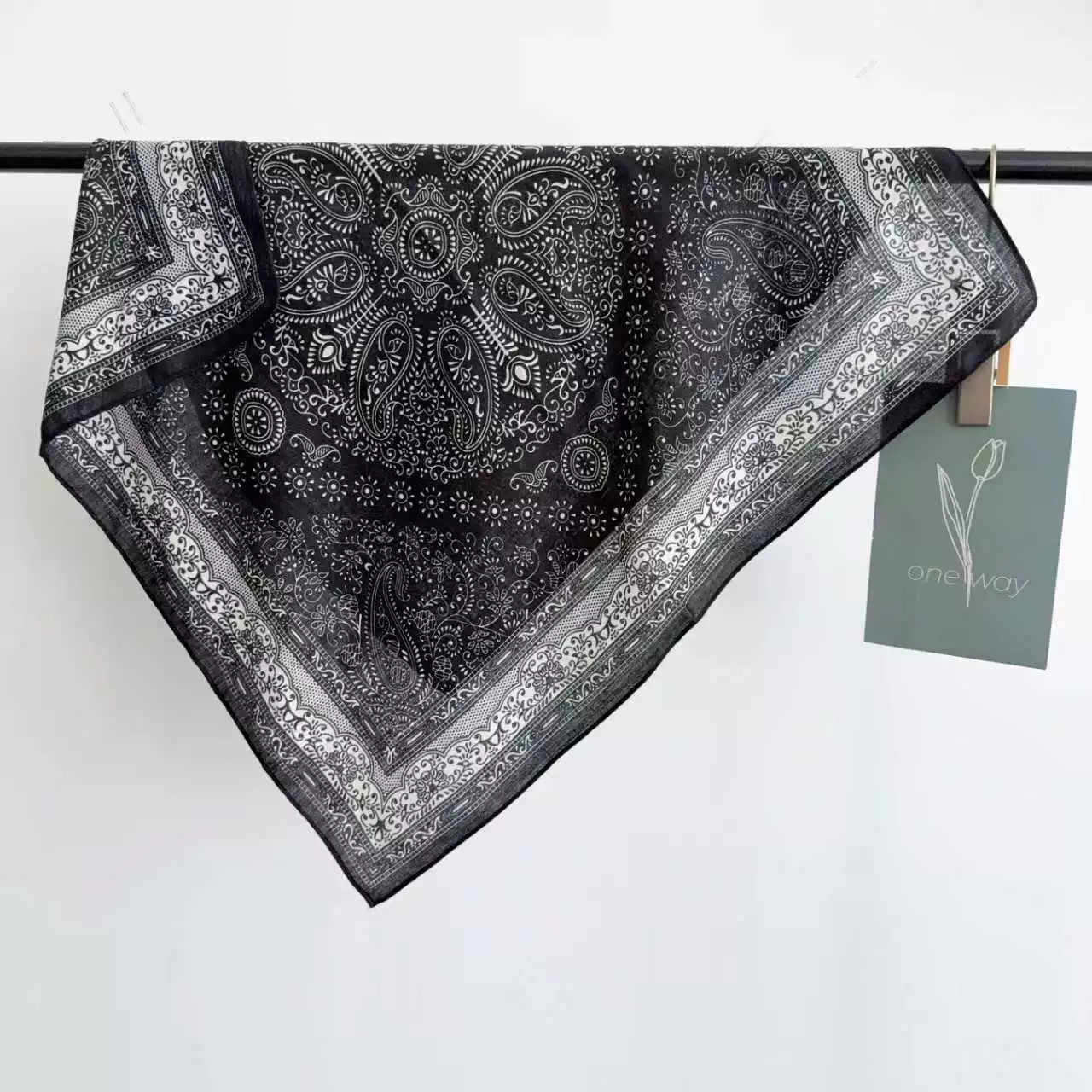 Navy Paisley Small Square Scarf view 4