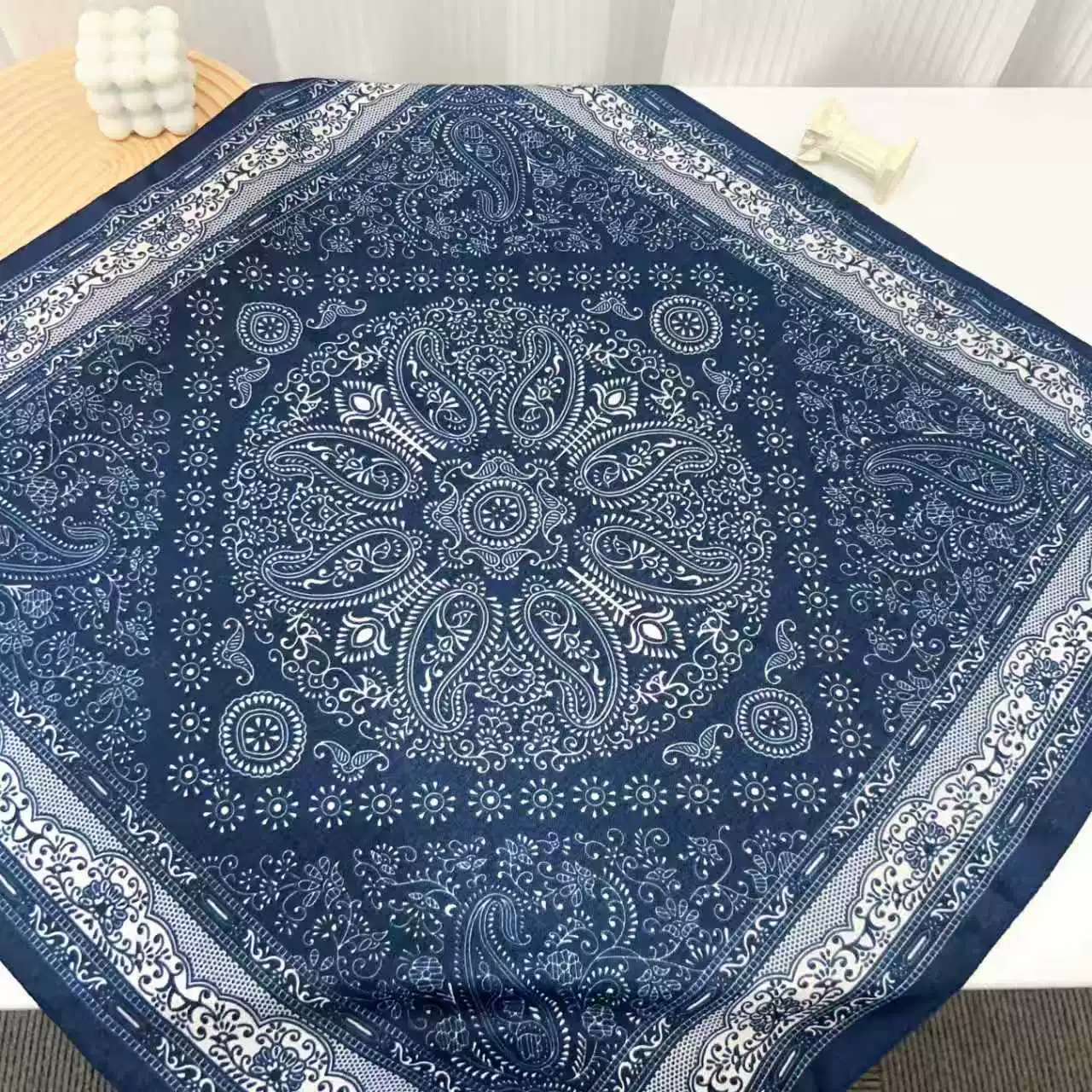 Navy Paisley Small Square Scarf view 6